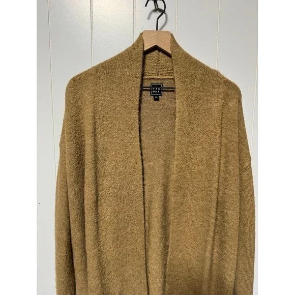 GAP Women Camel Heather Long Open Front Cardigan Sweater Size L - Picture 3 of 10